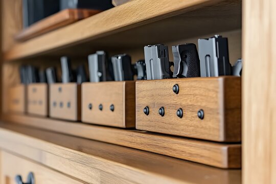 Gun racks and cabinets isolated on a white background, close up