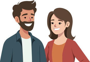 Happy Couple Smiling Together in a Cartoon Style