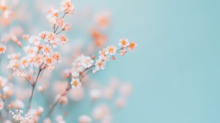 Soft pastel flowers decorate a light backdrop, enhancing the tranquil ambiance of a spring setting, perfect for relaxation and appreciation