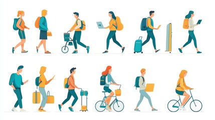Vector illustration of various lifestyle people icons representing different activities like fitness, travel, and work