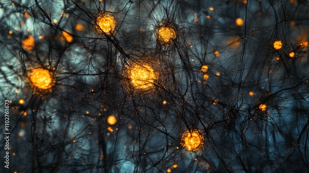 Aufkleber a close-up view of interconnected neurons with glowing cell bodies, illustrating neural networks.