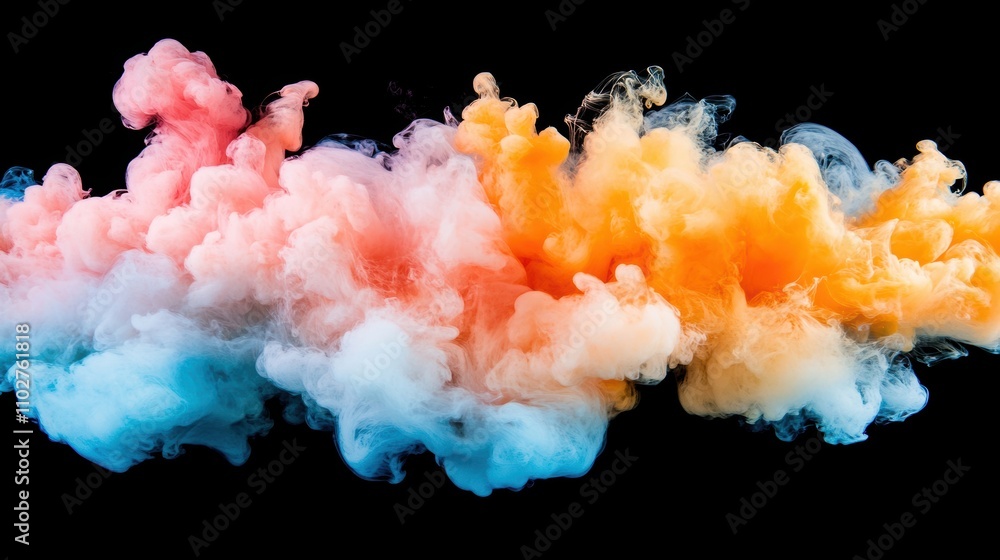 Poster vibrant ink clouds unite in a mesmerizing underwater explosion, showcasing a blend of colors in a st