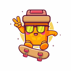 cool recycle bin character mascot playing skateboard isolated cartoon