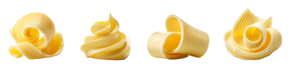 Delicious butter curls and swirls on a white isolated background.