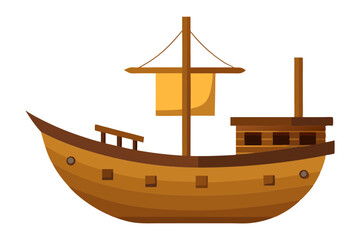 Vintage Wooden Ship Model on Pristine White Background – Timeless Nautical Charm