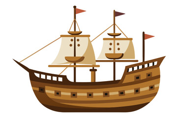 Vintage Wooden Ship Model on Pristine White Background – Timeless Nautical Charm