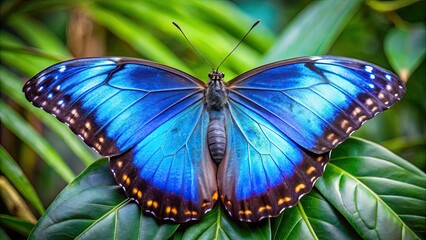 Magnificent blue morpho butterfly with iridescent cobalt blue wings open, butterfly, blue morpho, insect, nature