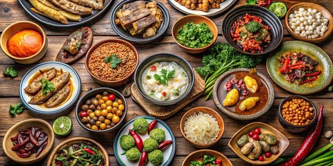 Fototapeta premium Traditional banquet dishes from rural Northeastern China, Chinese cuisine, rural, traditional, banquet, dishes