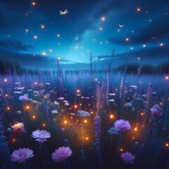 Fototapeta premium Enchanted Wildflower Meadow at Dusk