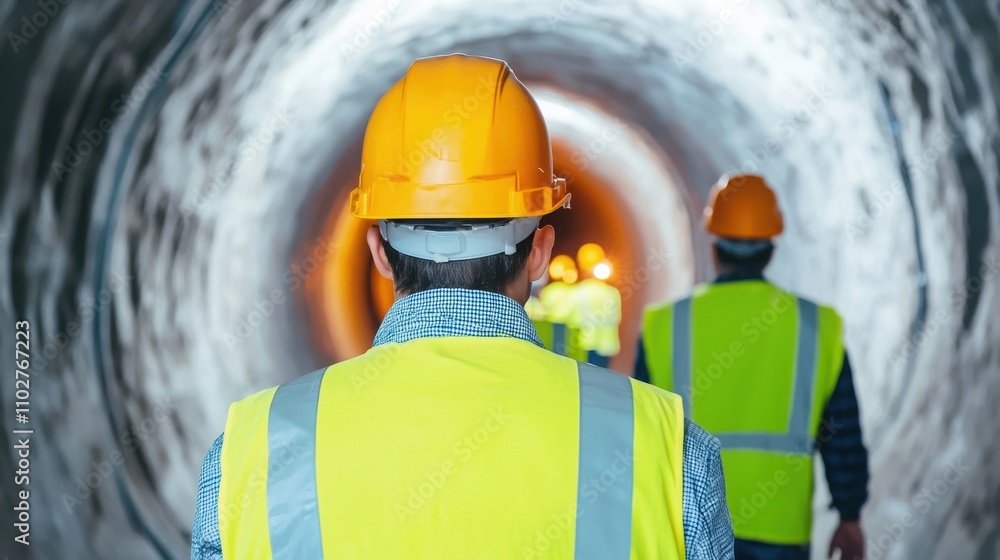 Poster close-up of tunnel boring machine operating in urban worksite