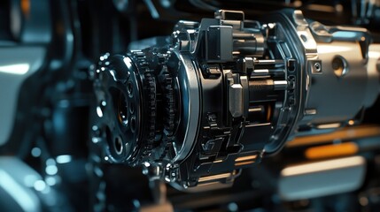Fototapeta premium Close-up of a Sleek, High-Tech Engine's Intricate Gear System