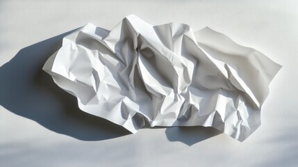 Obraz premium A crumpled white paper sheet casting shadows on a flat surface.