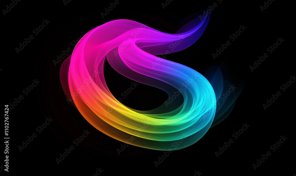 Wall mural a colorful rainbow-like light, with flowing lines and curves on a dark background, creating an abstr