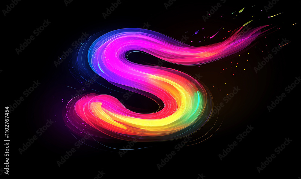 Wall mural a colorful rainbow-like light, with flowing lines and curves on a dark background, creating an abstr