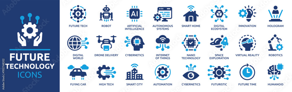 Poster future technology icon set. containing robot, artificial intelligence, innovation, smart city, robot