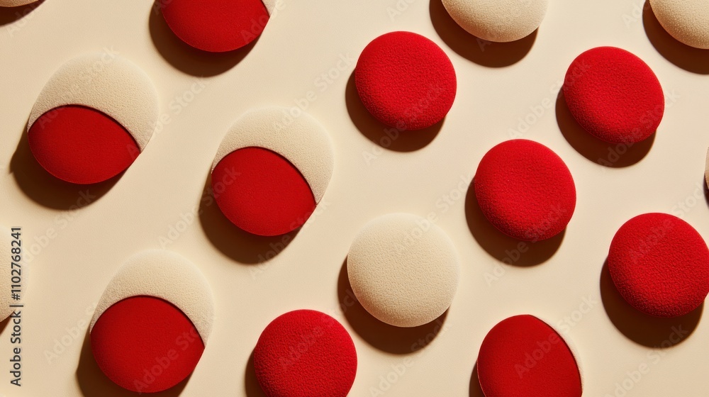 Aufkleber a pattern of red and cream circular shapes on a beige background.