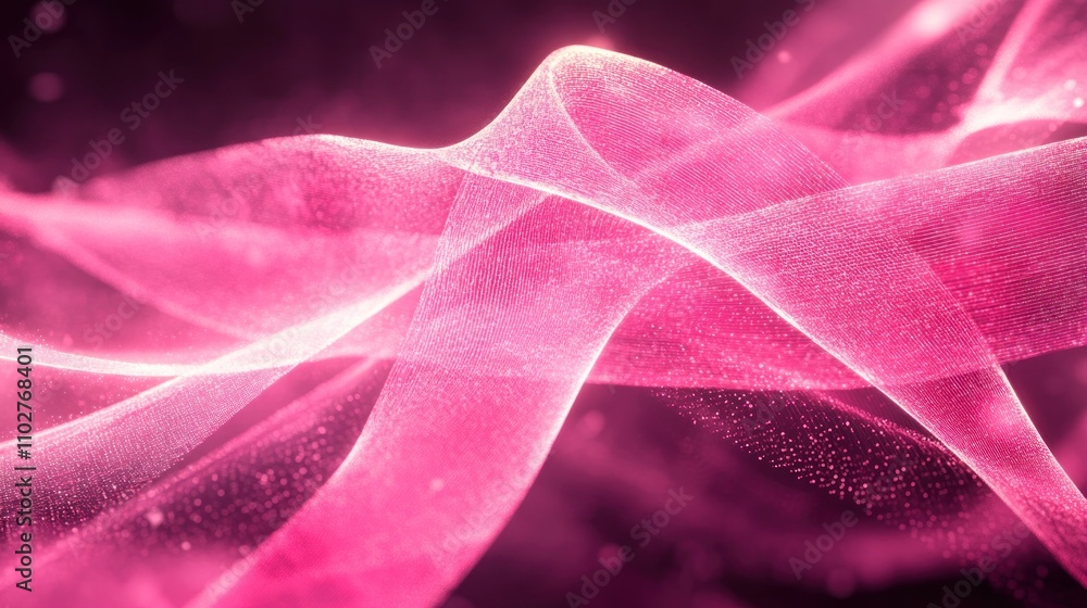 Poster Abstract pink waves with a soft glow and particles, creating a serene and dynamic visual.