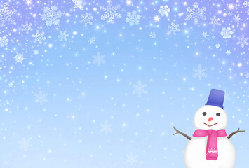 冬の風景　雪の結晶　冬景色　雪景色　寒中お見舞い　素材　雪だるま　イベント　キャンペーン　キラキラ　おしゃれ　シンプル　降雪　楽しい　枠　ハガキ　ポストカード　ポスター