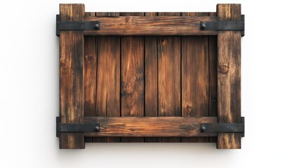 A wooden crate with metal accents, suitable for storage or display.
