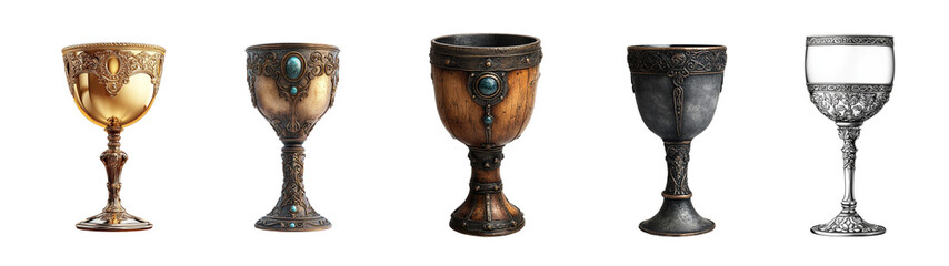 Collection of antique goblet Isolated On Transparent Background