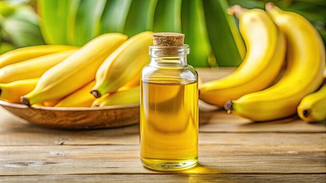 A close-up of a bottle of amyl acetate, also known as banana oil, with a vibrant yellow liquid inside, aroma, fruit