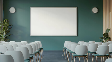 Empty Presentation Room with Blank Screen and Chairs