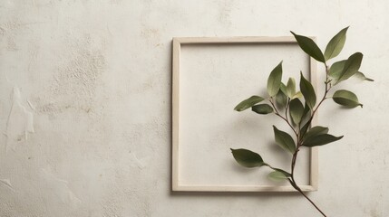 White Frame and Greenery on Textured Background