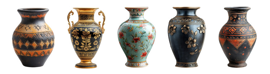 Collection of antique vases Isolated On Transparent Background
