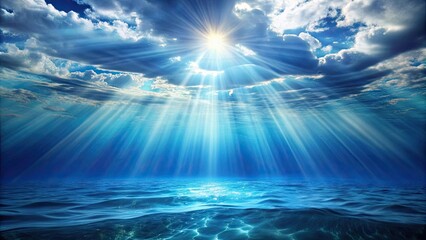 Ocean scene with rays of light shining through the water , underwater, ocean, light rays, sunbeams, sea life, marine
