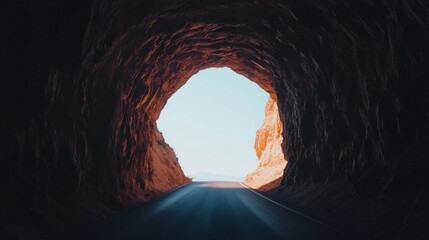 Tunnel entrance framed by rugged cliffs in mountain landscape