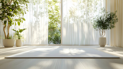 Bright Yoga Space with Rolled Out Mat