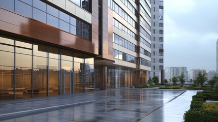 Modern Office Building Exterior After Rain