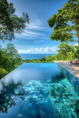 Obraz premium Tropical Luxurious Villa with Infinity Pool and Panoramic Views in Exquisite Garden Setting