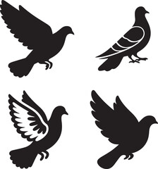 set of pigeon bird silhouette design vector art illustration