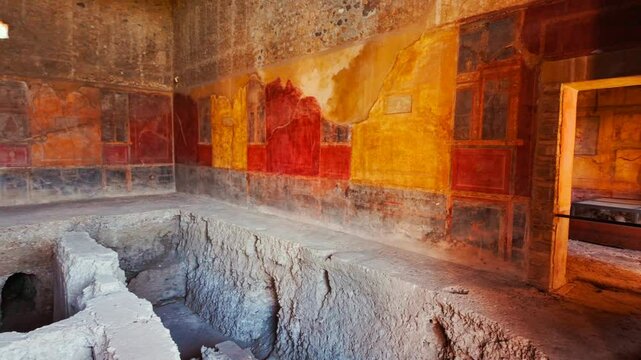 Private baths of the House of Menander (Casa del Menandro), Pompeii, Naples, Campania, Italy, an ancient Roman city buried by Vesuvius in 79 AD