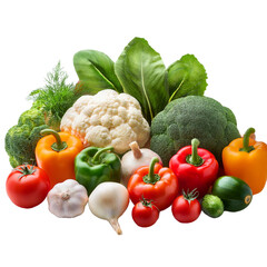Distintos tipos de vegetales frescos en un fondo transparente, verduras variadas sin fondo