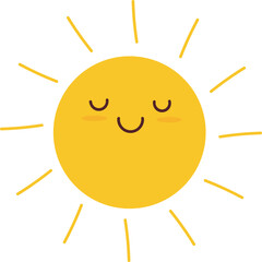 Happy Smiling Sun with Closed Eyes and Rays - Cute Cartoon Vector Illustration