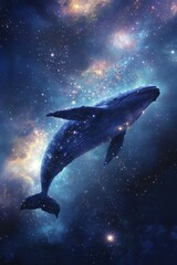 Dreamlike Whale Swimming Through Cosmic Waters