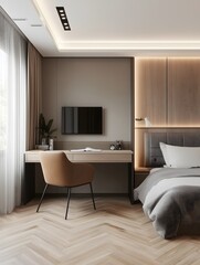 Stylish and Serene Bedroom with Desk and Art