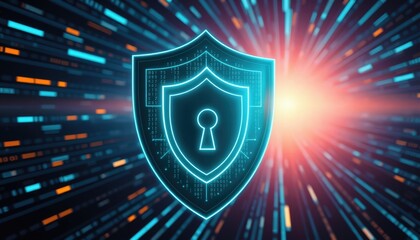 Cyber Security Shield with Glow and Digital Icon