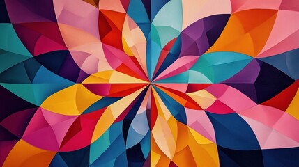 Vibrant Abstract Geometric Pattern with Floral Elements and Colors