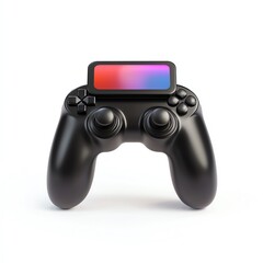 A sleek black game controller with a vibrant screen, designed for modern gaming experiences.