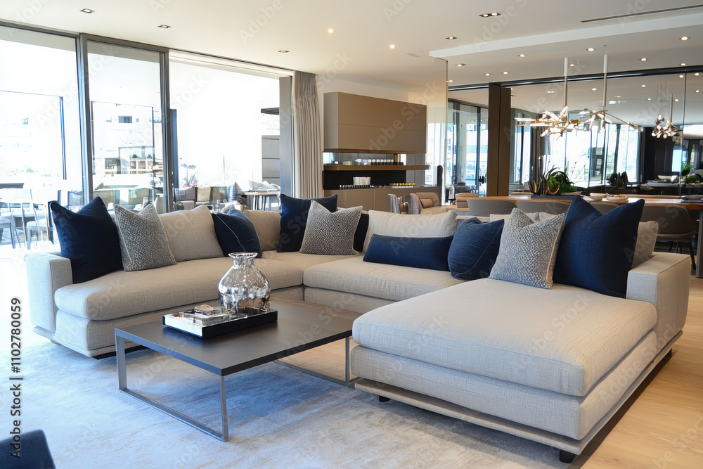 Poster enhancing contemporary living creating a digital home display in a soft inviting space