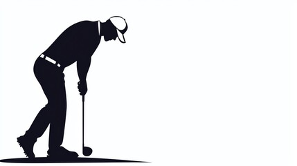 A silhouette of a golfer preparing to take a shot, emphasizing the posture and stance associated with the sport.