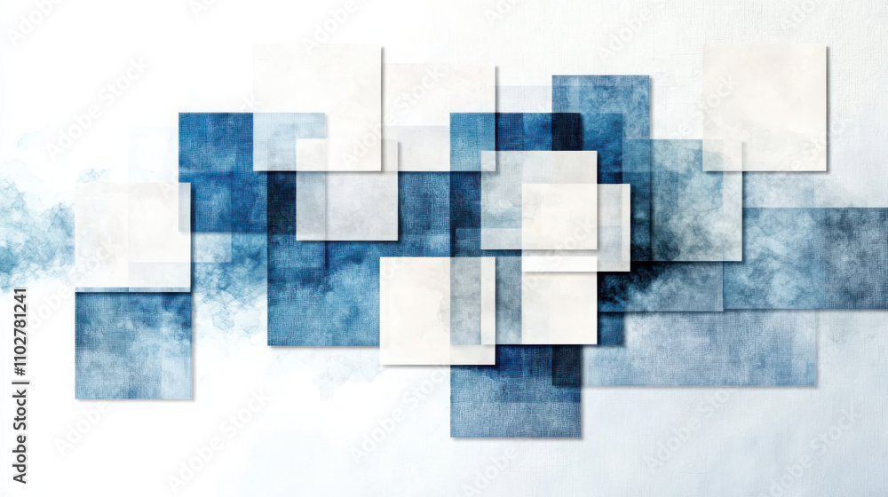 Poster creating a minimalist square composition with gradient blues on linen texture in a clean artistic sp