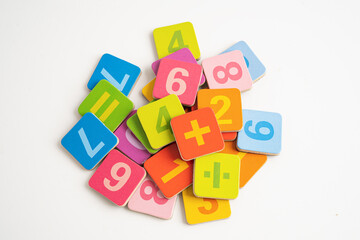 Math number colorful on white background, education study mathematics learning teach.