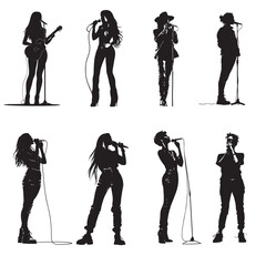 pop singer silhouette set vector illustration 