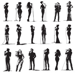Obraz premium pop singer silhouette set vector illustration 