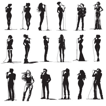 pop singer silhouette set vector illustration 