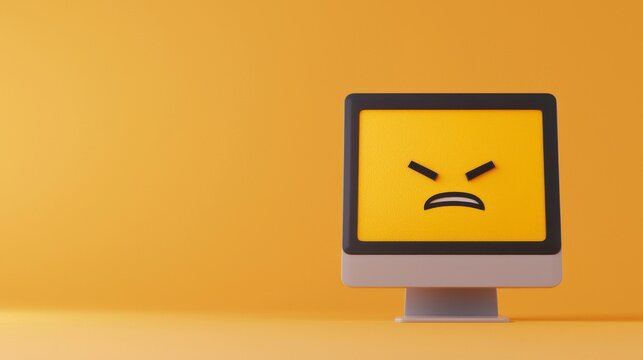 Register and verification concept. Angry computer monitor on a bright yellow background.